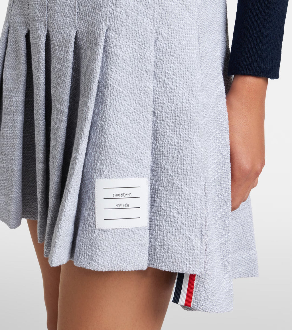 Thom Browne Pleated Cotton-Blend Tweed Miniskirt – Grey