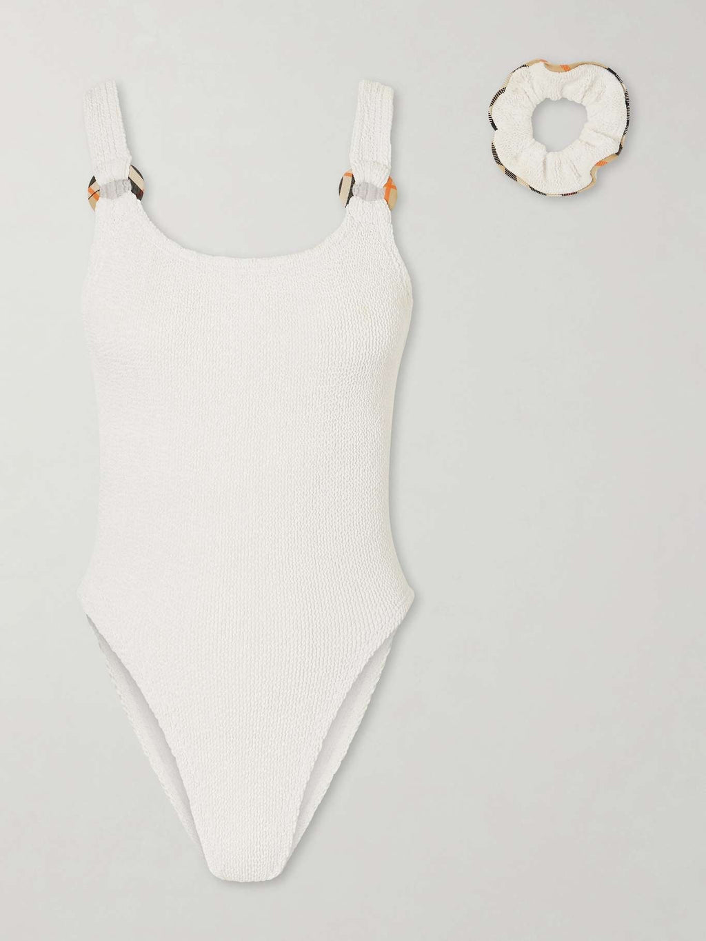Burberry + Hunza G Domino Embellished Original Crinkle™ Swimsuit — White