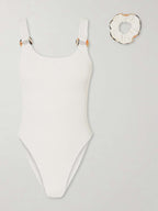 Burberry + Hunza G Domino Embellished Original Crinkle™ Swimsuit — White