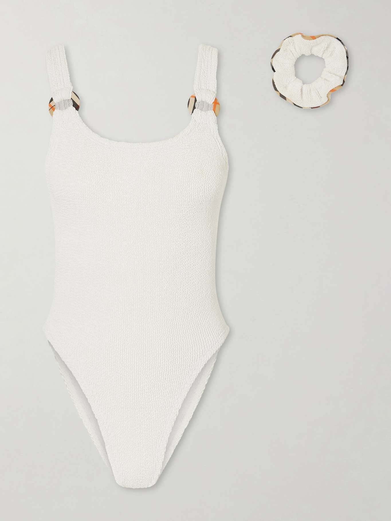 Burberry + Hunza G Domino Embellished Original Crinkle™ Swimsuit — White