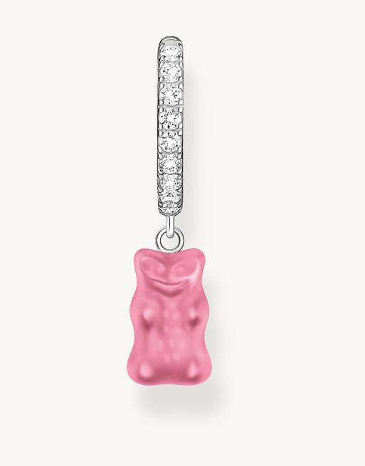 Thomas Sabo Single Hoop Earring With Pink Bears Pendant In Sterling Silver
