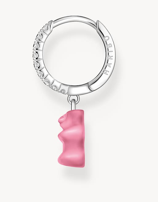 Thomas Sabo Single Hoop Earring With Pink Bears Pendant In Sterling Silver