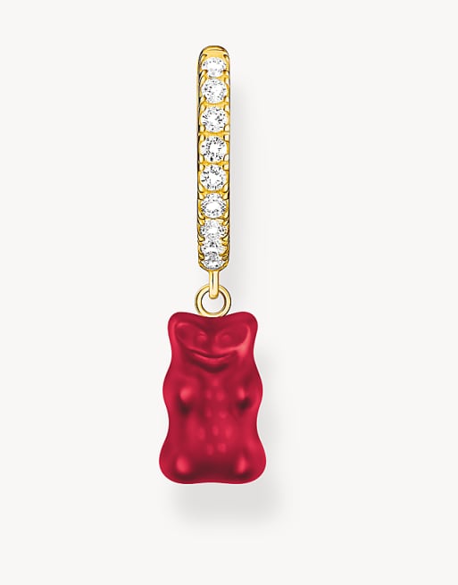Thomas Sabo 18k Yellow Gold-Plated Hoop Earring With Red Bear Pendant In Sterling Silver