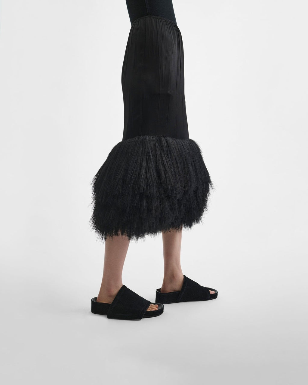 Phoebe Philo Fringed Slip Skirt in Black Silk