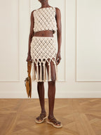 Balmain Fringed Crochet-Knit Cotton Mini Skirt