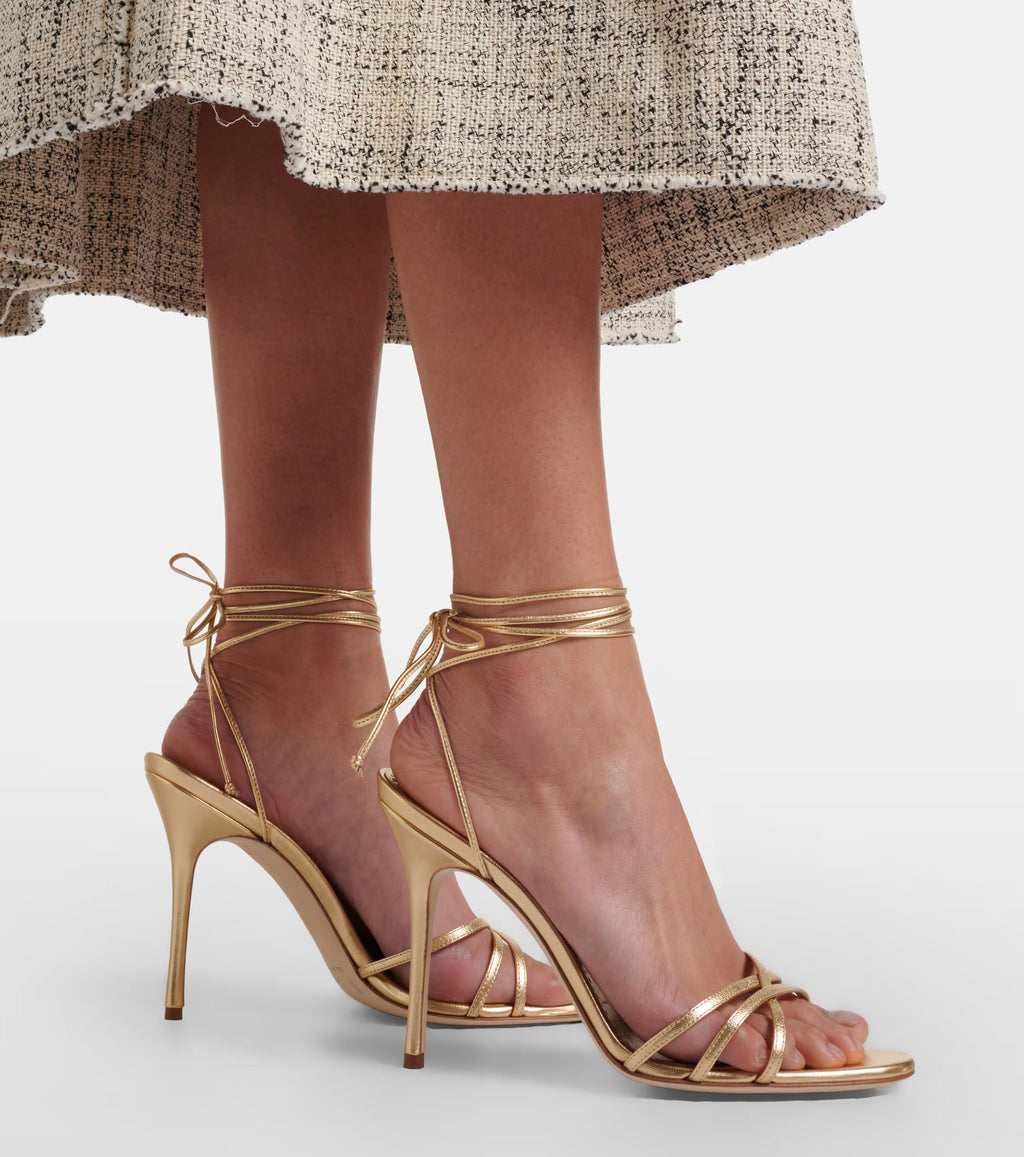 Manolo Blahnik Leva 105 Metallic Leather Sandals