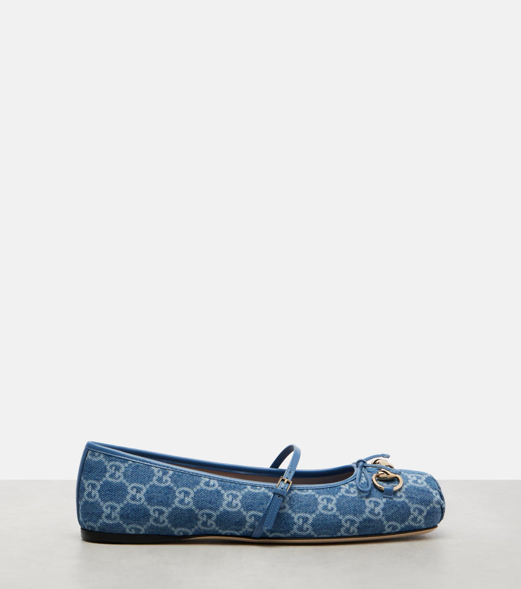 Gucci Horsebit GG Denim Ballet Flats
