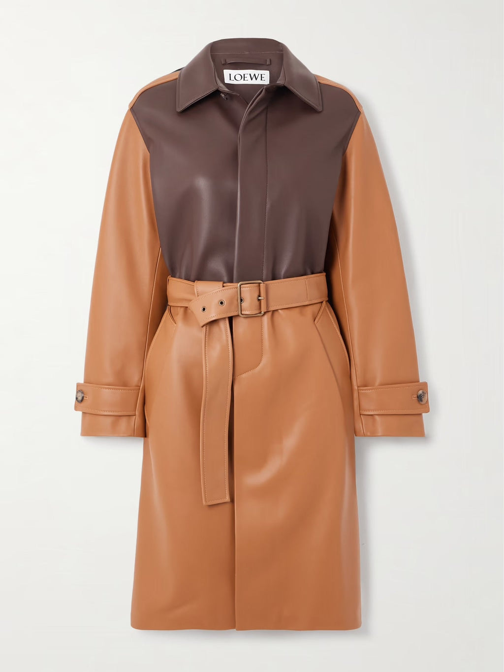 Loewe Belted Two-Tone Leather Coat