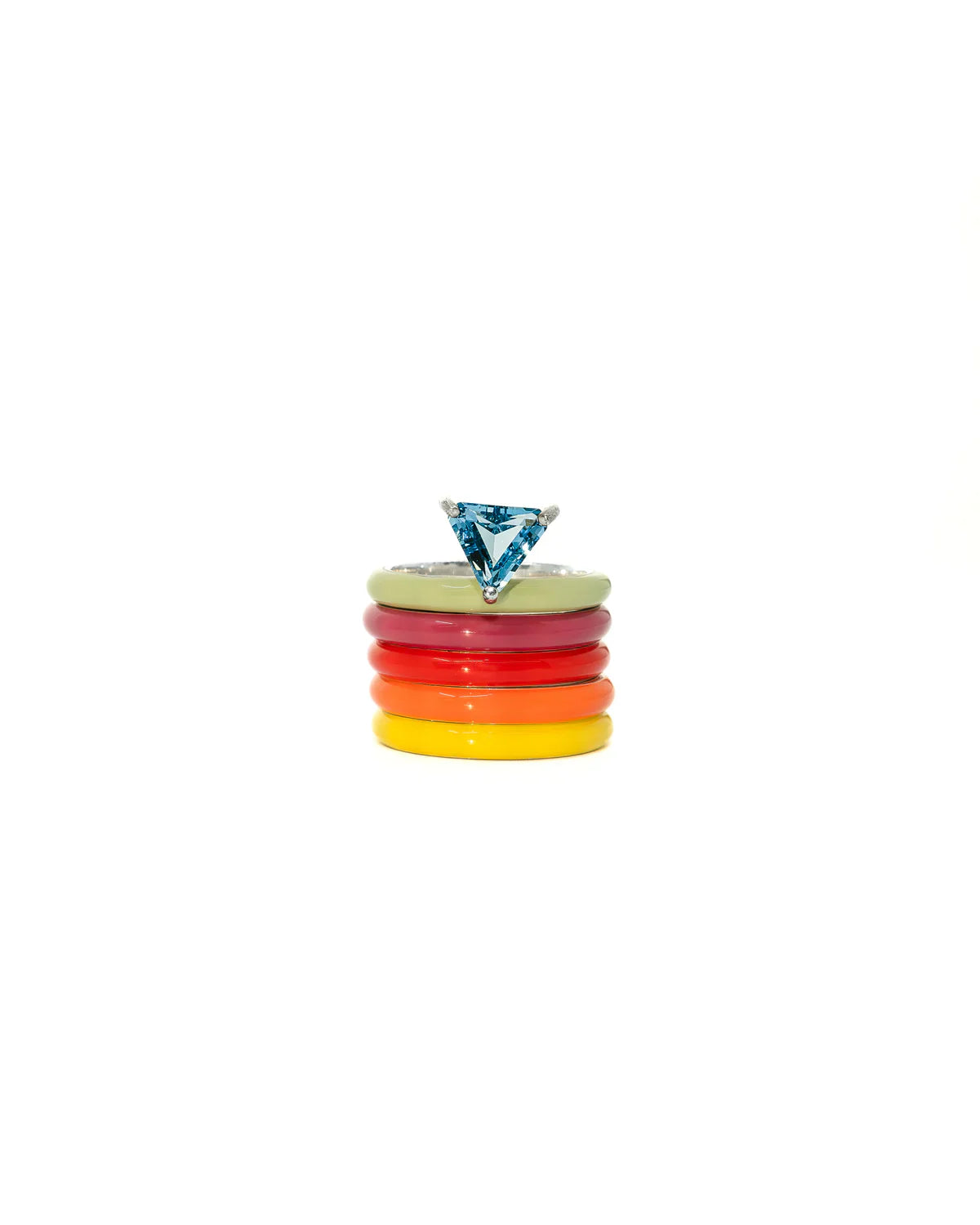 Gems Warm Set — Five Enamel Stacking Rings, Sterling Silver