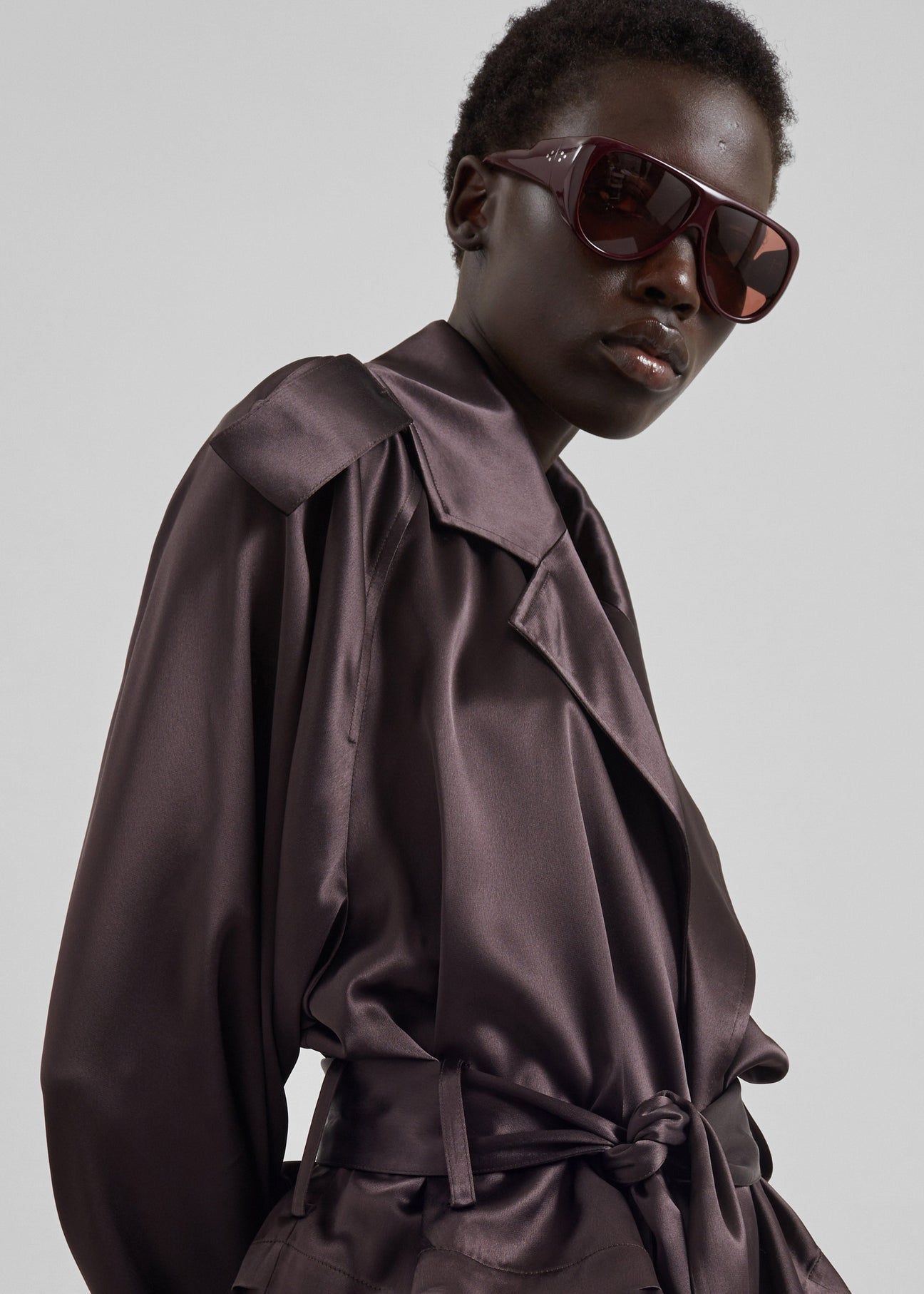 Simona Cropped Satin Trench Coat