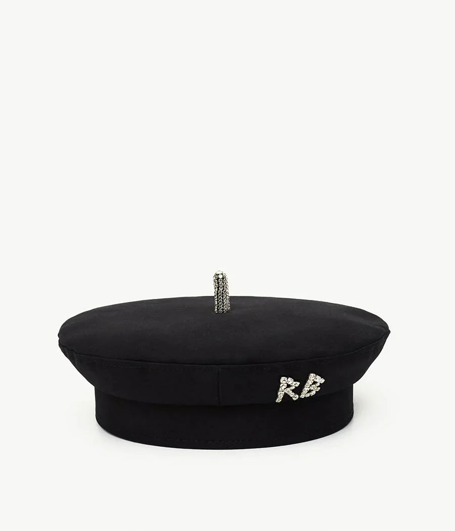 Ruslan Baginskiy Crystal-Embellished Black Cotton Beret