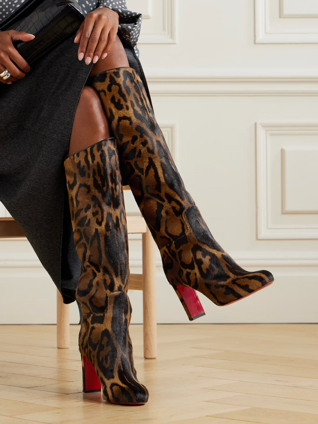 Christian Louboutin Lou Botta 65 Leopard-Print Calf Hair Knee Boots