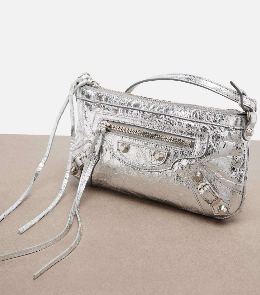 Balenciaga Le City Metallic Leather Shoulder Bag Silver