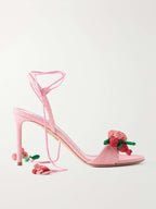 Aquazzura Botanica 105 Embellished Leather and Raffia Sandals