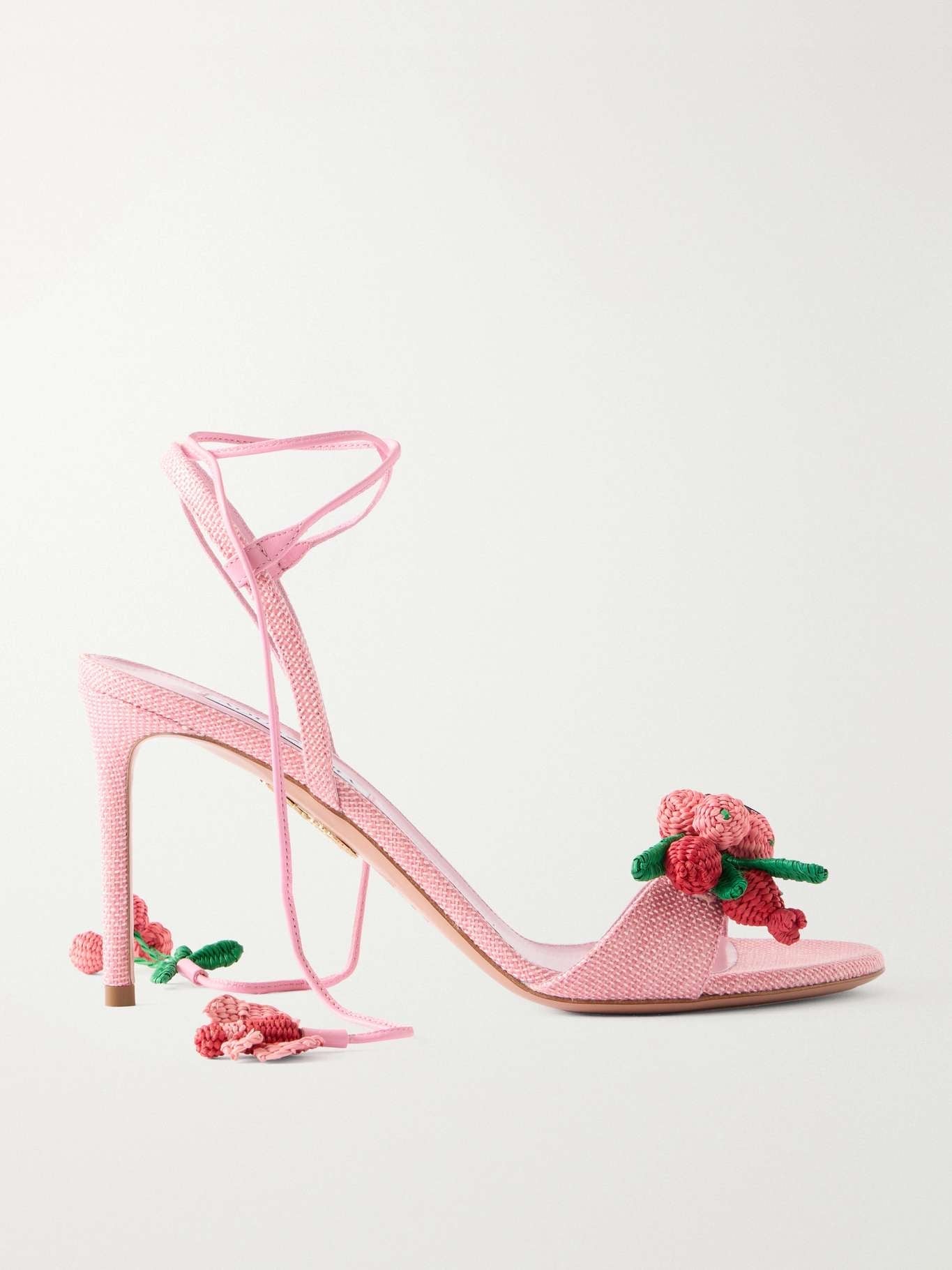 Aquazzura Botanica 105 Embellished Leather and Raffia Sandals
