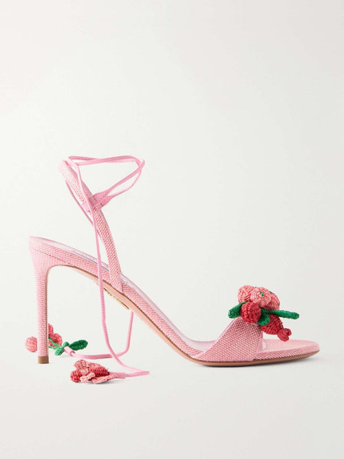 Aquazzura Botanica 105 Embellished Leather and Raffia Sandals