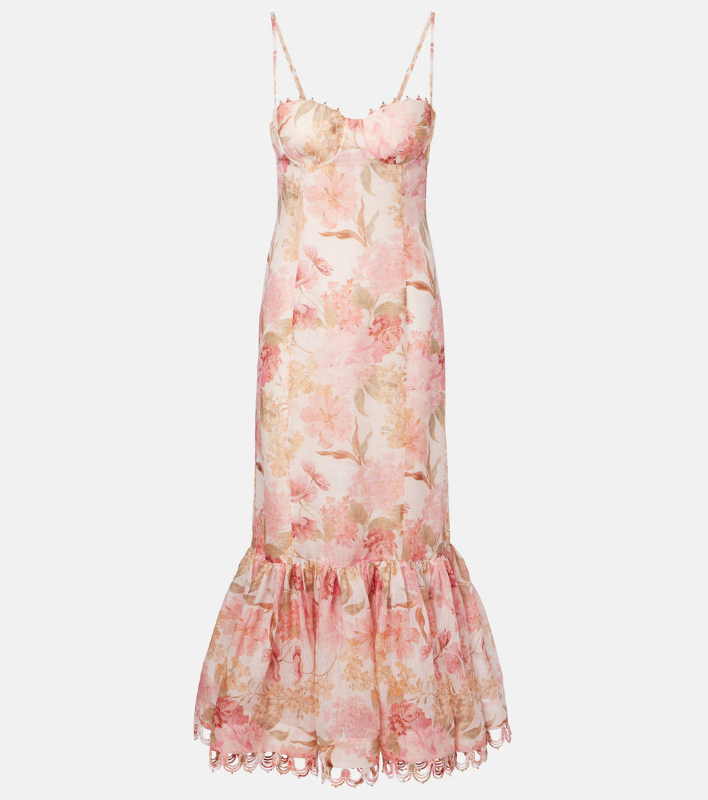 Zimmermann Como Floral Linen and Silk Midi Dress