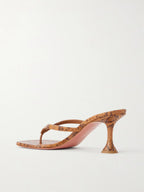 Amina Muaddi – Juliette 70 Snake-Effect Leather Thong Sandals
