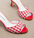 Manolo Blahnik Jadara Leather-Trimmed Gingham Mules – Red