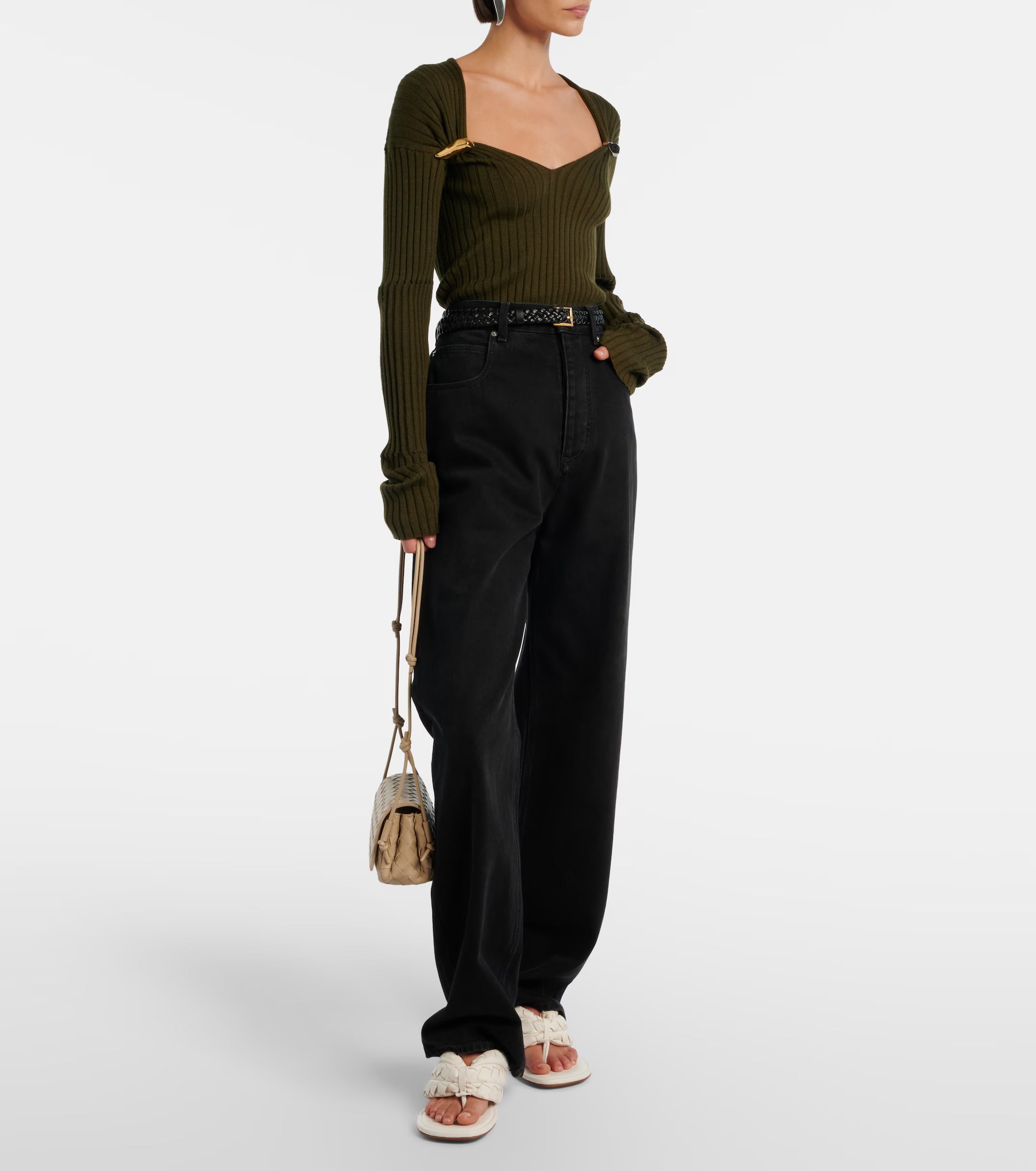 Bottega Veneta Salsa Intrecciato Leather Thong Sandals