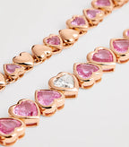 Heart Tennis Necklace, 18K Rose Gold