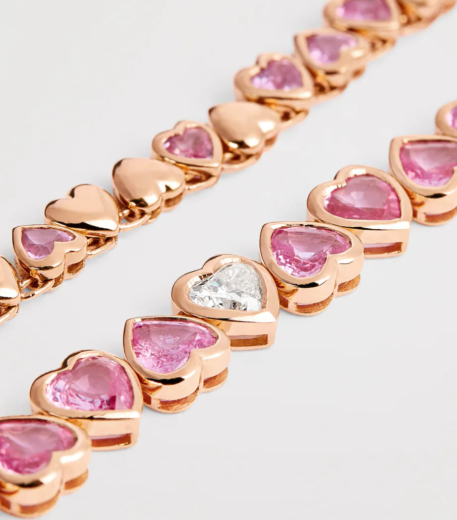 Heart Tennis Necklace, 18K Rose Gold