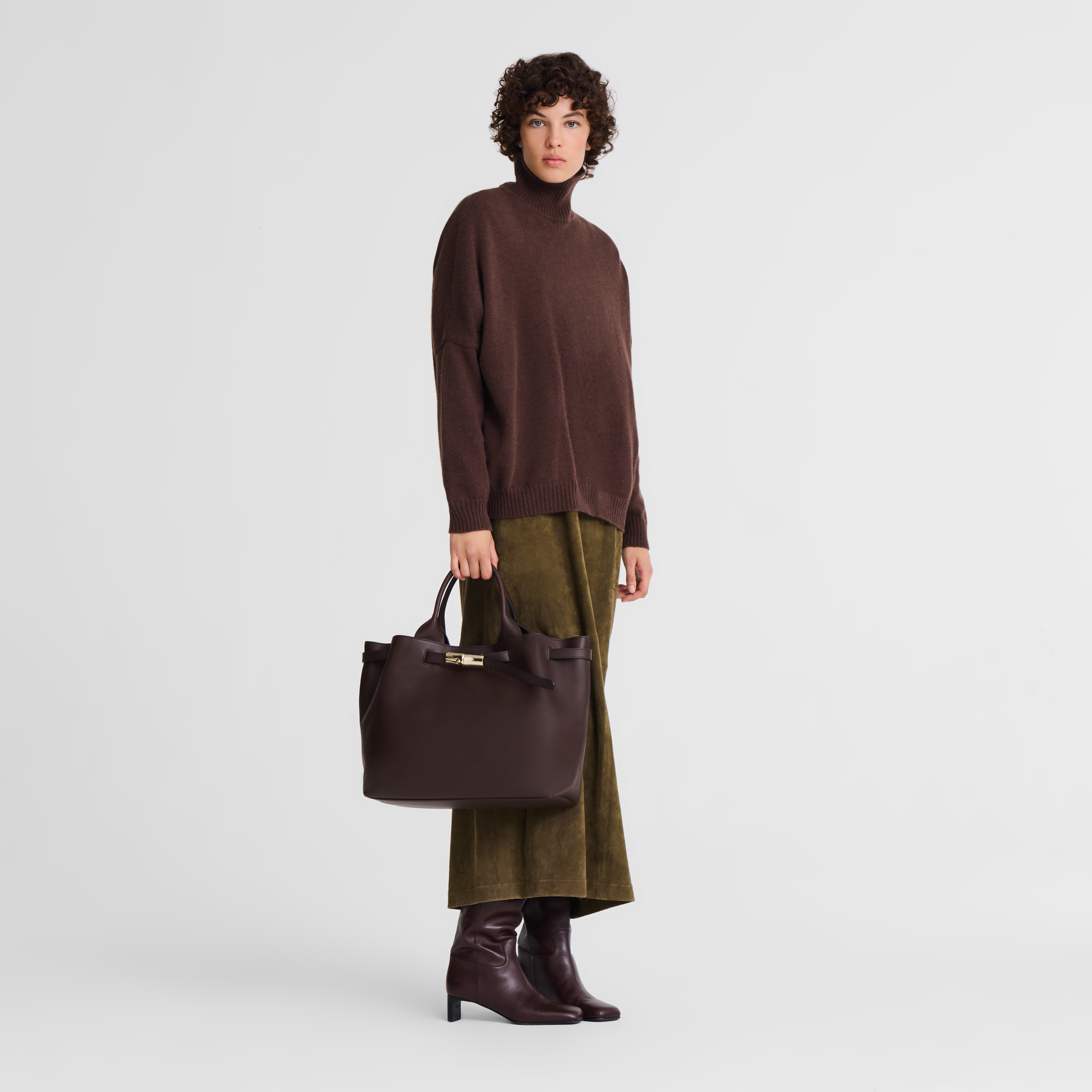 Longchamp Le Smart L Handbag in Mocha Leather