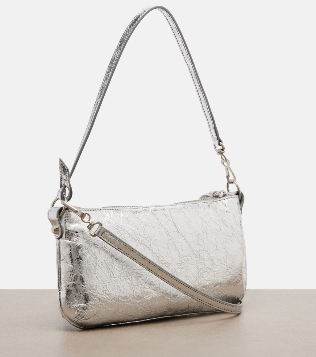 Balenciaga Le City Metallic Leather Shoulder Bag Silver