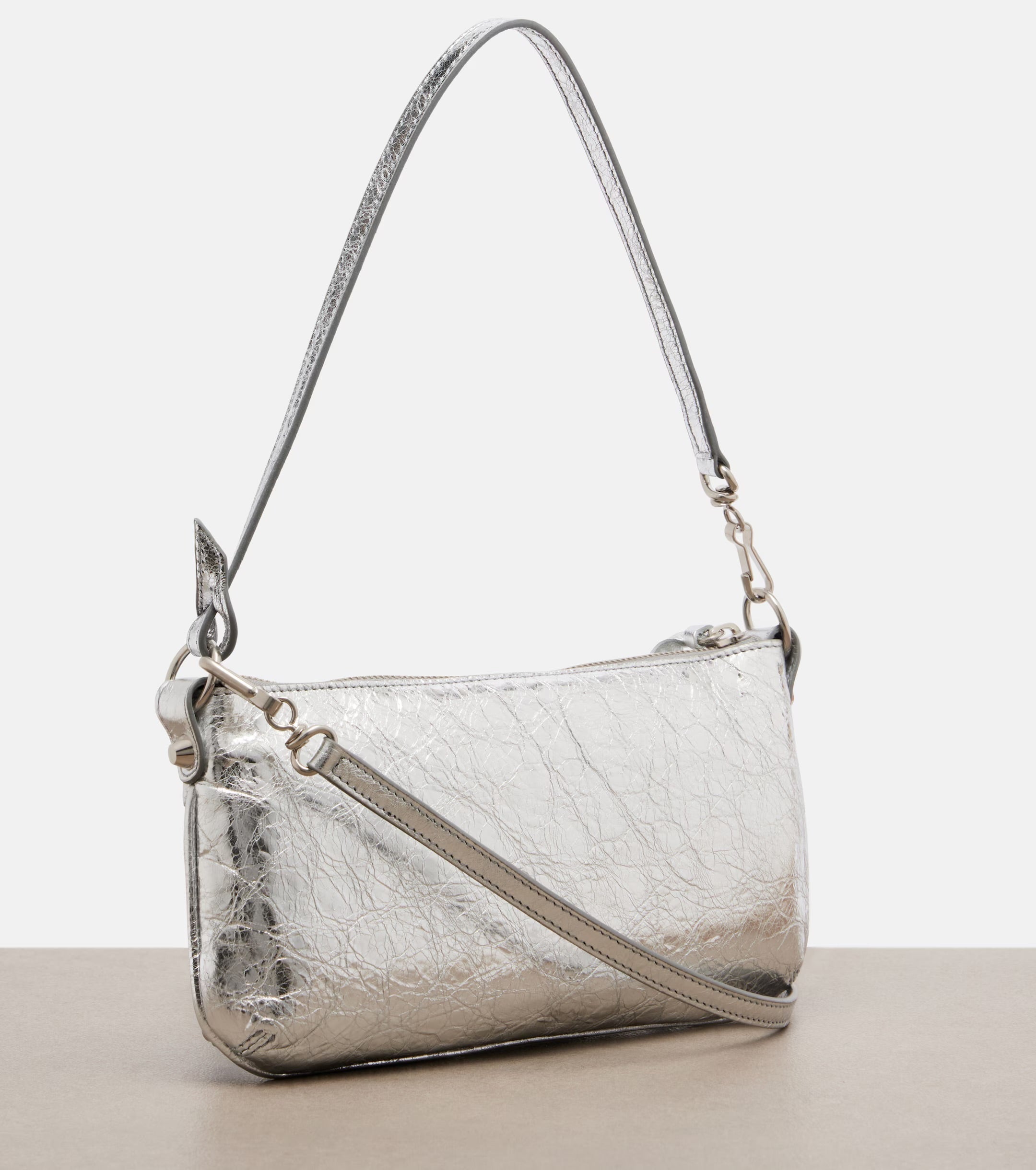 Balenciaga Le City Metallic Leather Shoulder Bag Silver