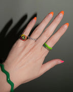 The Set of Three Pavé + Enamel Stacking Rings, 14K Gold