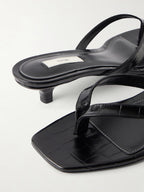 Toteme Croc-Effect Leather Thong Sandals in Black