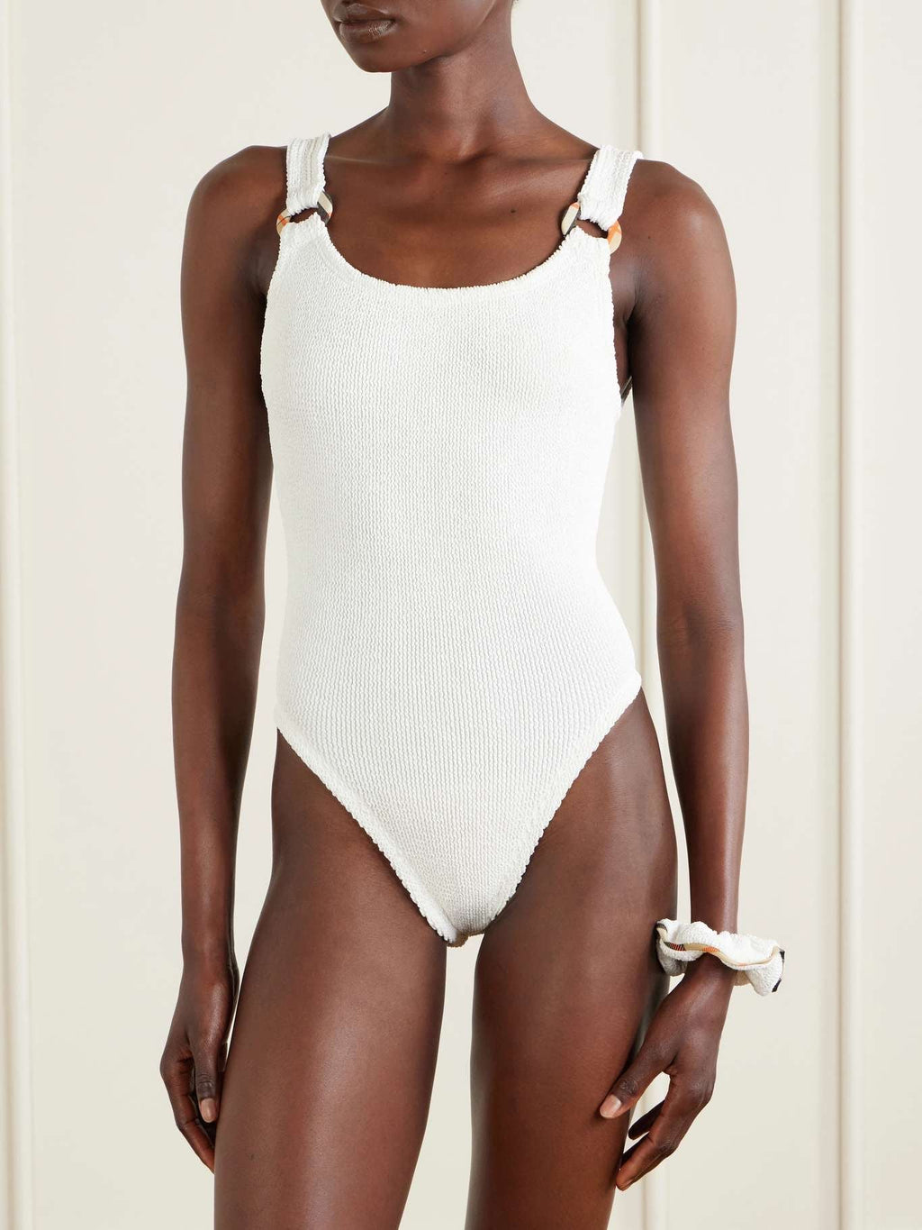 Burberry + Hunza G Domino Embellished Original Crinkle™ Swimsuit — White