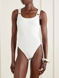 Burberry + Hunza G Domino Embellished Original Crinkle™ Swimsuit — White