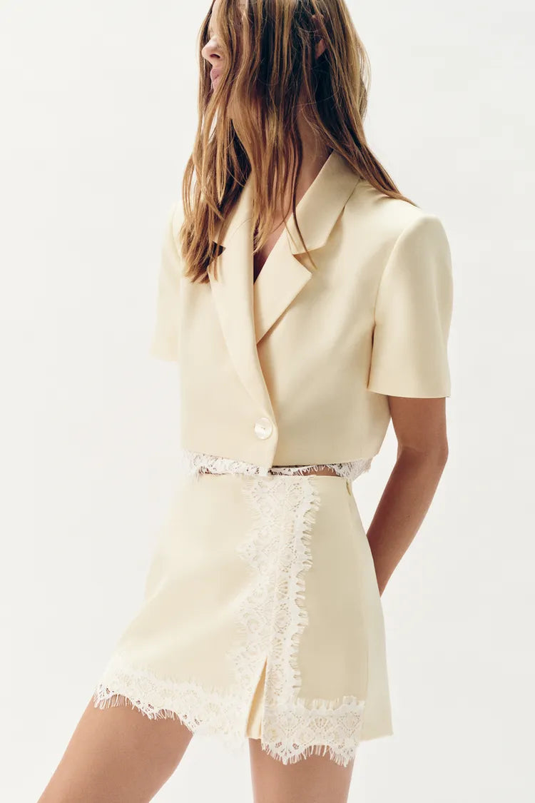 Contrast Lace Cropped Blazer