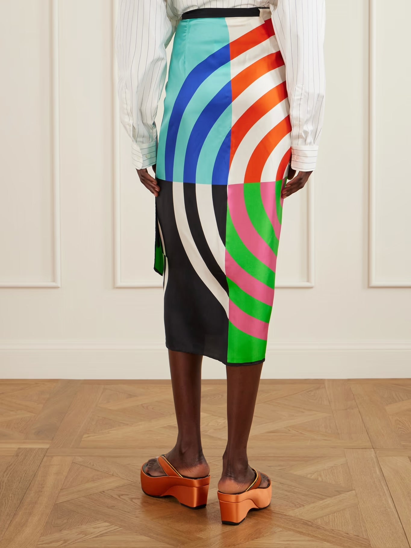 Printed Silk-Satin Wrap Scarf-Skirt