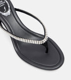 René Caovilla Embellished Satin Thong Sandals – Black