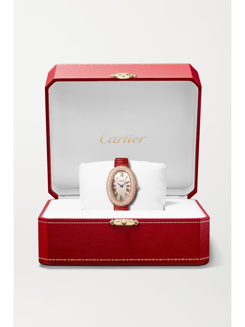 Cartier Baignoire Medium 18-Karat Gold, Alligator and Diamond Watch