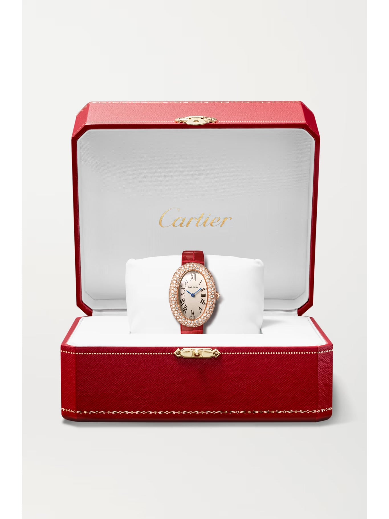 Cartier Baignoire Medium 18-Karat Gold, Alligator and Diamond Watch