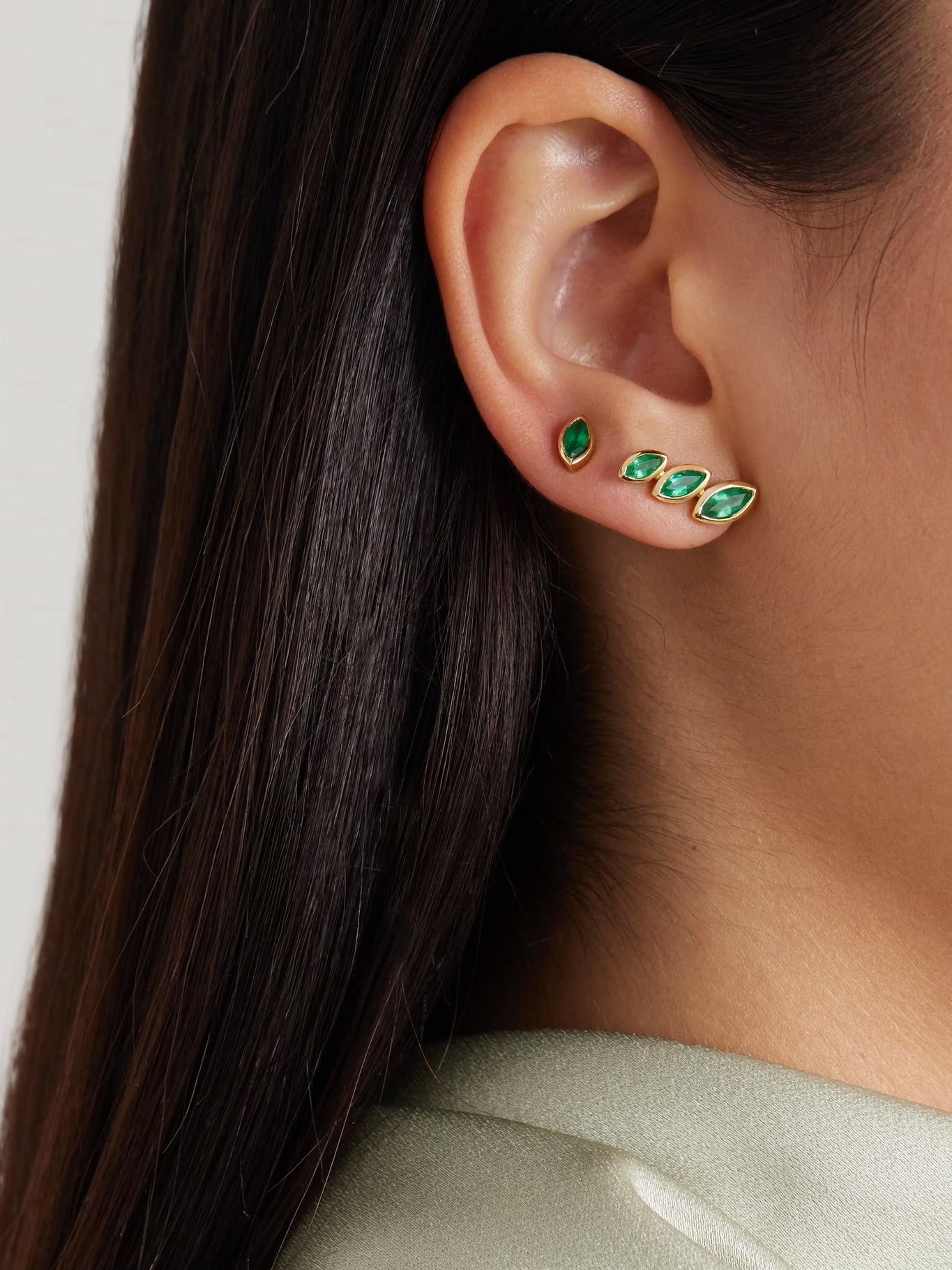 Triple Emerald Ear Crawler, 18K Gold