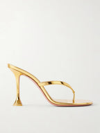 Amina Muaddi – Juliette 95 Metallic Leather Thong Sandals