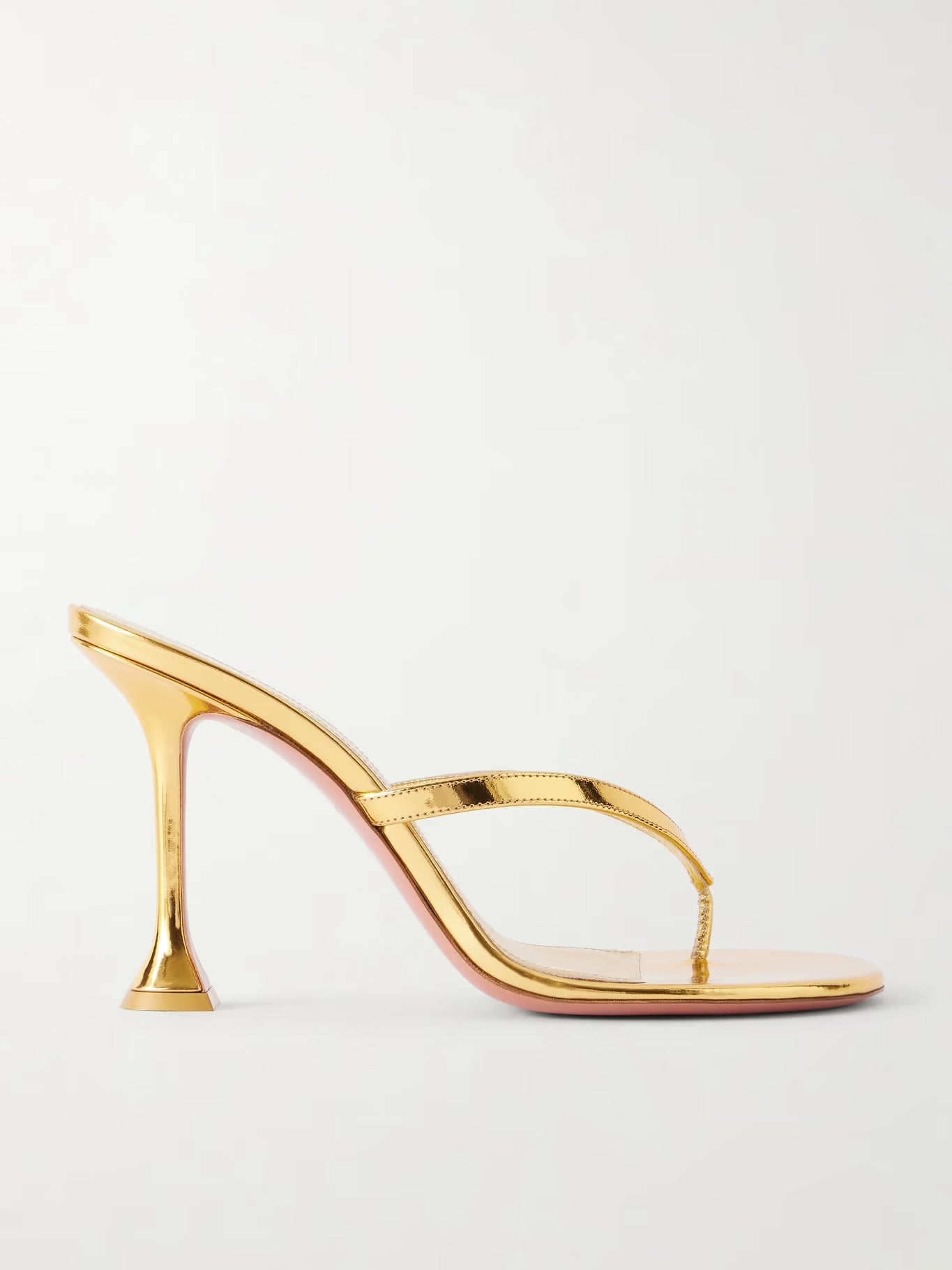 Amina Muaddi – Juliette 95 Metallic Leather Thong Sandals