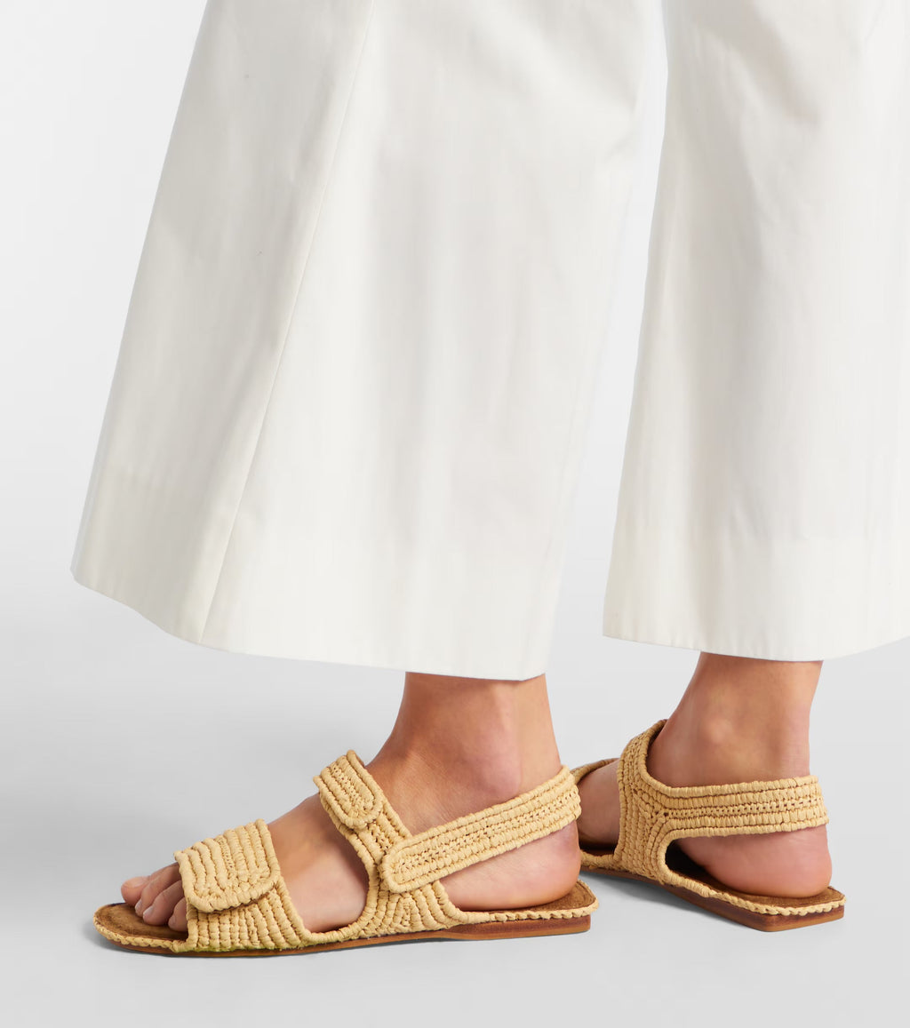 Khaite Boden Leather-Trimmed Raffia Sandals