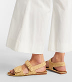 Khaite Boden Leather-Trimmed Raffia Sandals