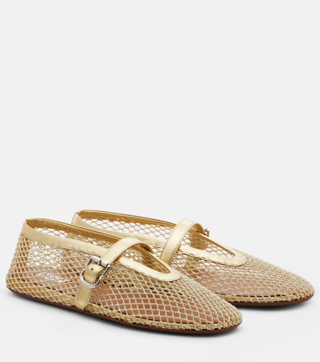 Leather-trimmed Fishnet Ballet Flats
