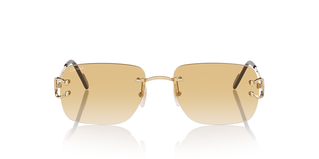 Cartier CT0330S Rimless Rectangle Sunglasses in Gold Metal with Yellow Gradient Lenses