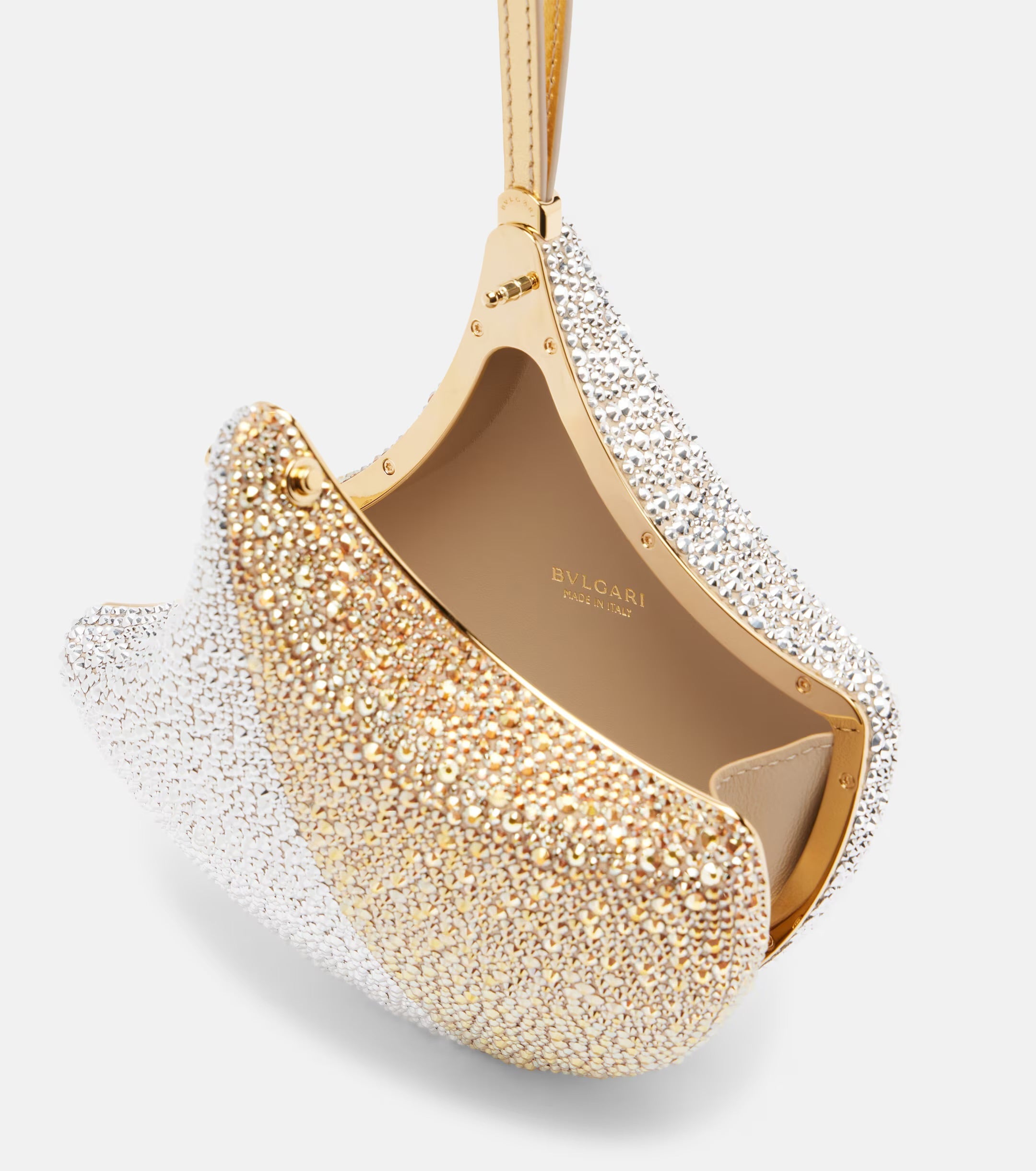 Bvlgari Ginkgo Crystal-Embellished Suede Clutch – Gold