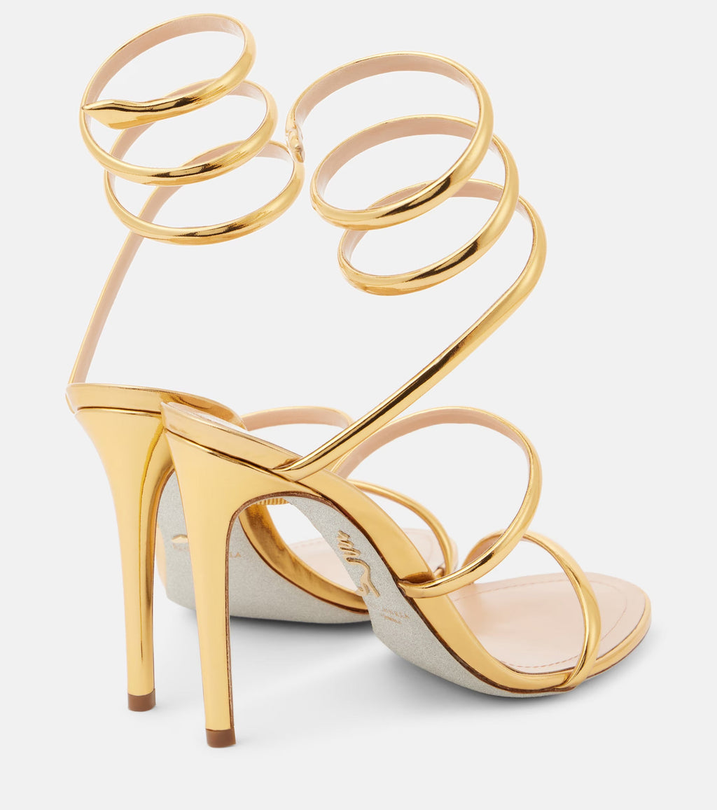 René Caovilla Cleo 105 Mirrored Leather Sandals – Gold