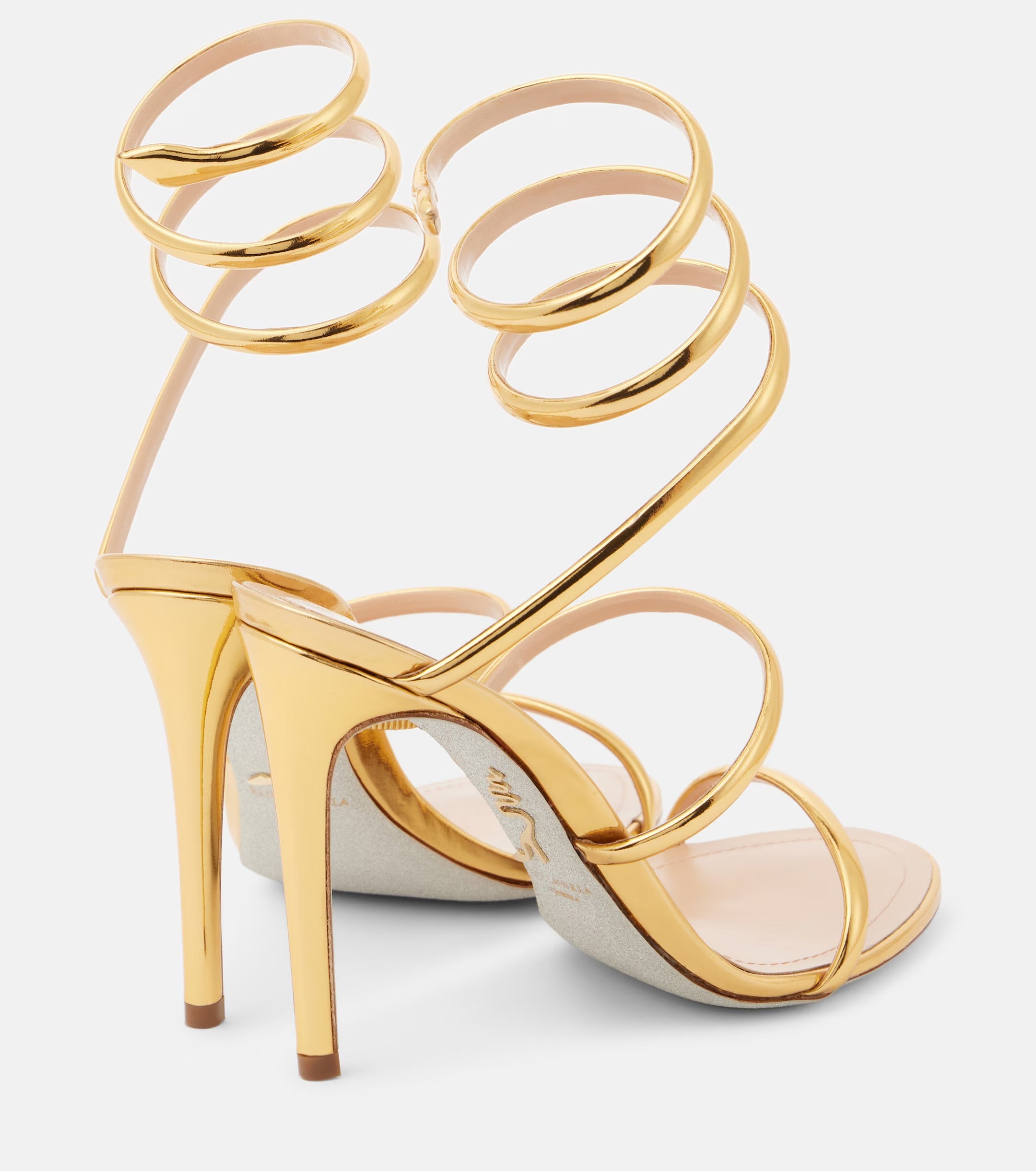 René Caovilla Cleo 105 Mirrored Leather Sandals – Gold