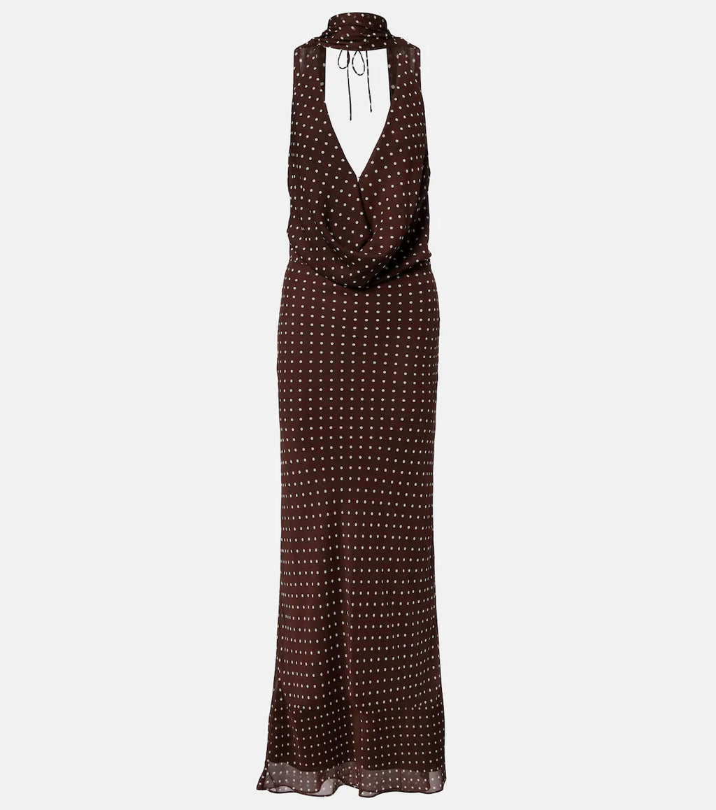 ROTATE Polka-Dot Halterneck Maxi Dress