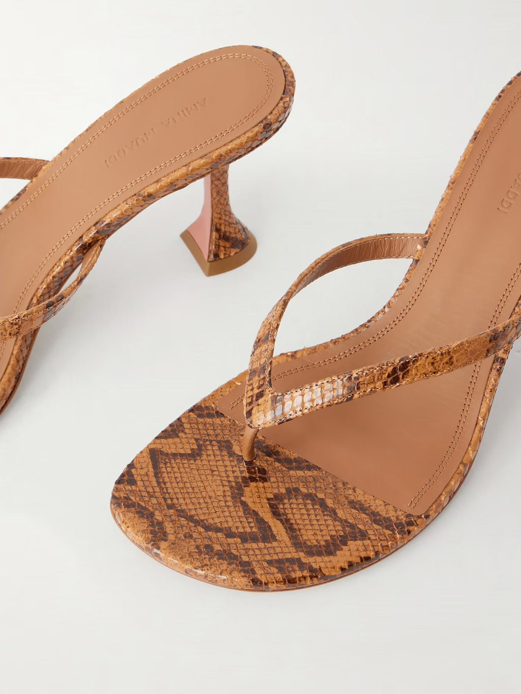 Amina Muaddi – Juliette 70 Snake-Effect Leather Thong Sandals